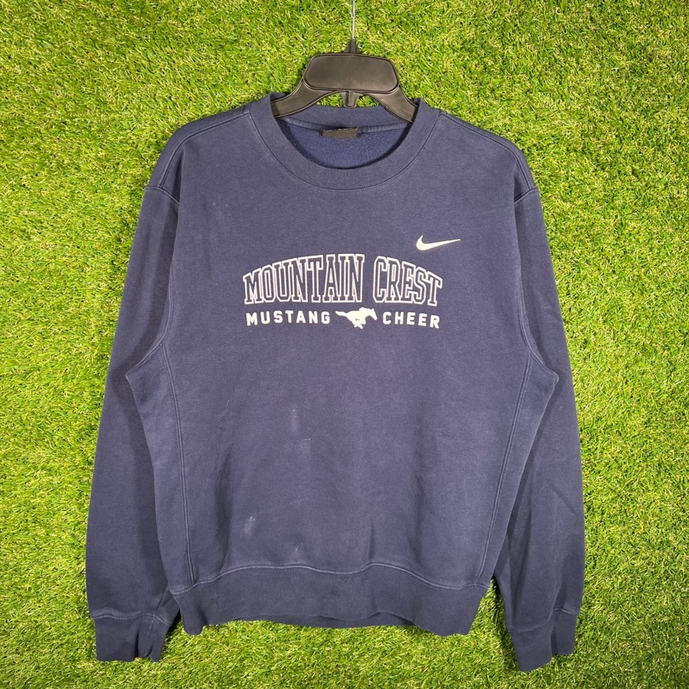 Nike Mountain Crest Mustang Cheer Navy Blue Crewneck Sweatshirt Mens Small
